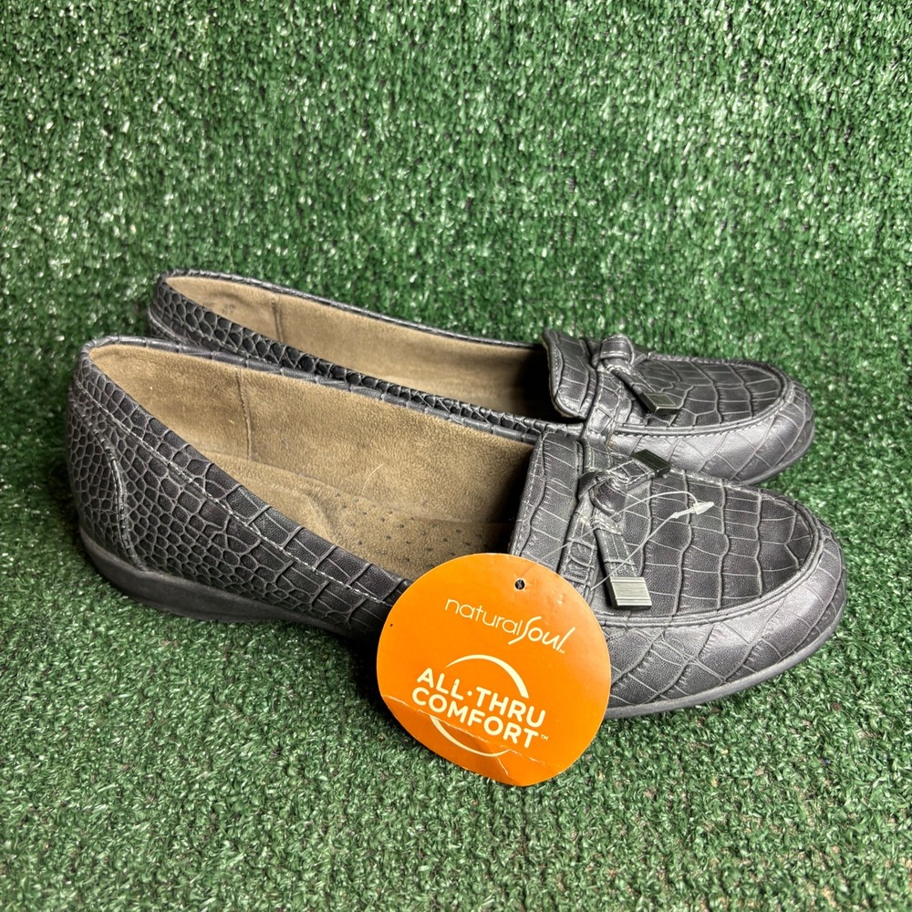 NEW Natural Soul Gracee Faux Croc All Thru Comfort Loafer Flat Grey Womens 9.5M